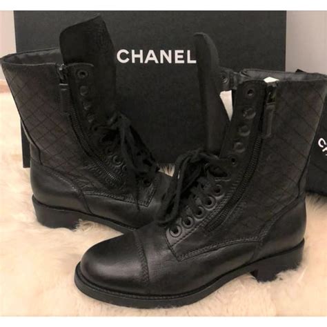 chanel tan and black boots|chanel black combat boots.